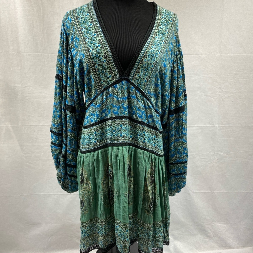 Free People Teal and Aqua Bohemian Blouse